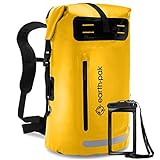 Earth Pak Summit Serie wasserdichter Rucksack, Backpack mit leistungsstarkem Reißverschluss und Rolltop, wasserfester Handyhülle Gelb 35L