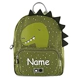 EliNik Kinderrucksack mit Namen personalisiert, Trixie Rucksack, Mit Brustgurt, Kindergartenrucksack, bestickt mit Namen- (Dino, Groß)