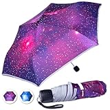 BERGIST Regenschirm Kinder reflektierend - ultraleicht - Schulranzen - Kinderschirm mit Safety Reflektoren - Mädchen & Junge - Modell Galaxie Lila