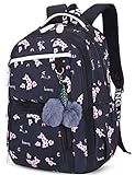 Geek-M Mädchen Rucksack Blumen Schulrucksack Daypack Damen Teenager Reise Schultasche Laptop Backpack für Mädchen Schule (Schwarz C1)