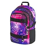 Baagl Schulrucksack für Mädchen Teenager - Skateboard Rucksack - Kinderrucksack mit Laptopfach und Brustgurt für Schule (Skate Galaxy)